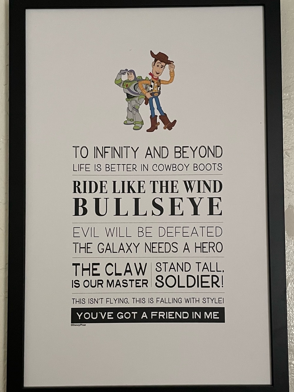 12”-wide, 18”-tall Framed Toy Story Quote Board